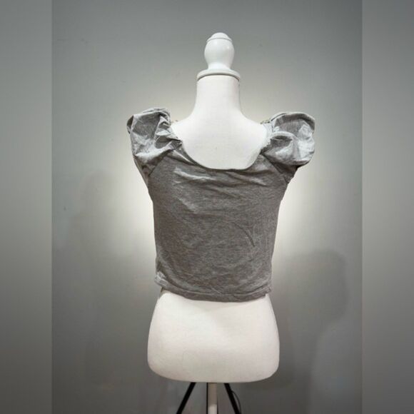 CLEARANCE! Gray Boutique Puff Shoulder Crop Top Size L NWT - Picture 2 of 5